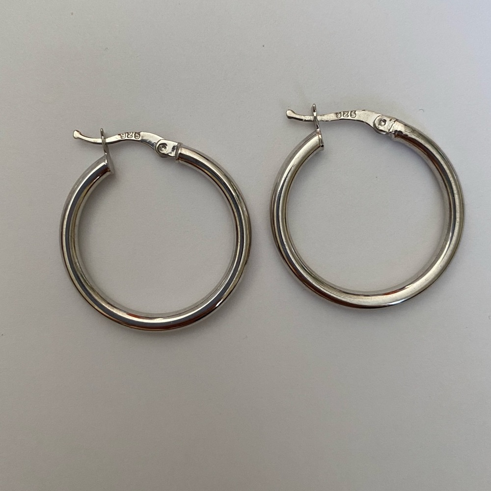 925 silver hoop earrings trend 1 inch 2mm hoops